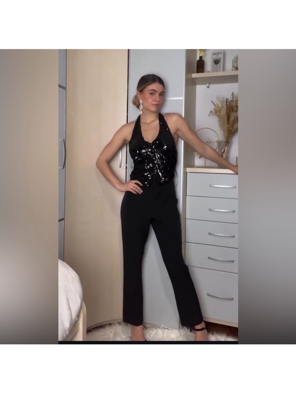 Zara Black Sequin Halter Jumpsuit